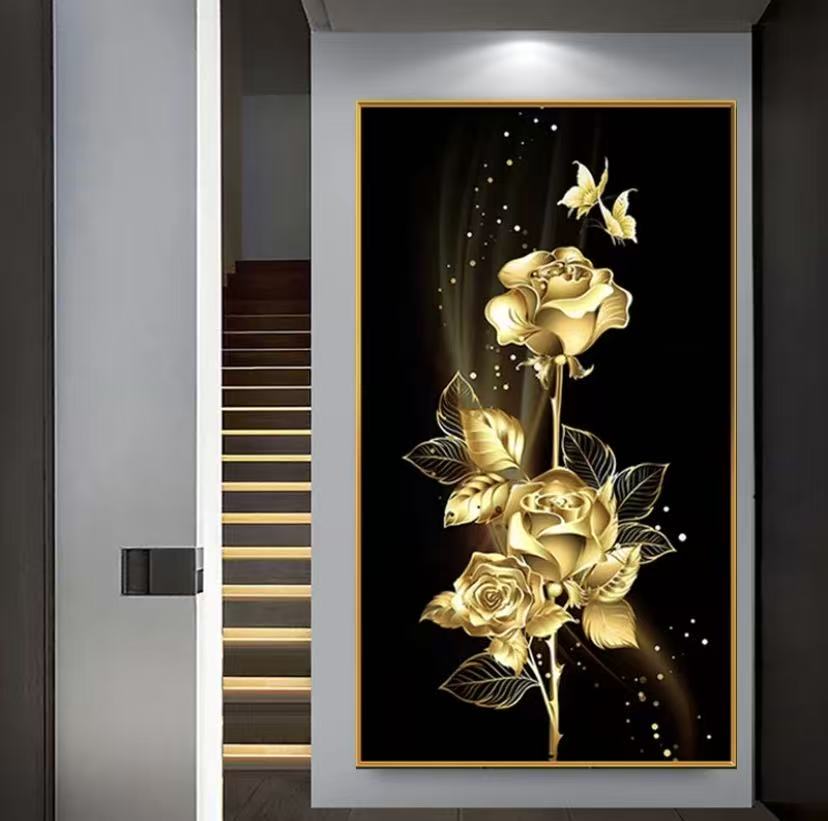 Stamped Golden Rose Cross Stitch Kit – Elegant Design