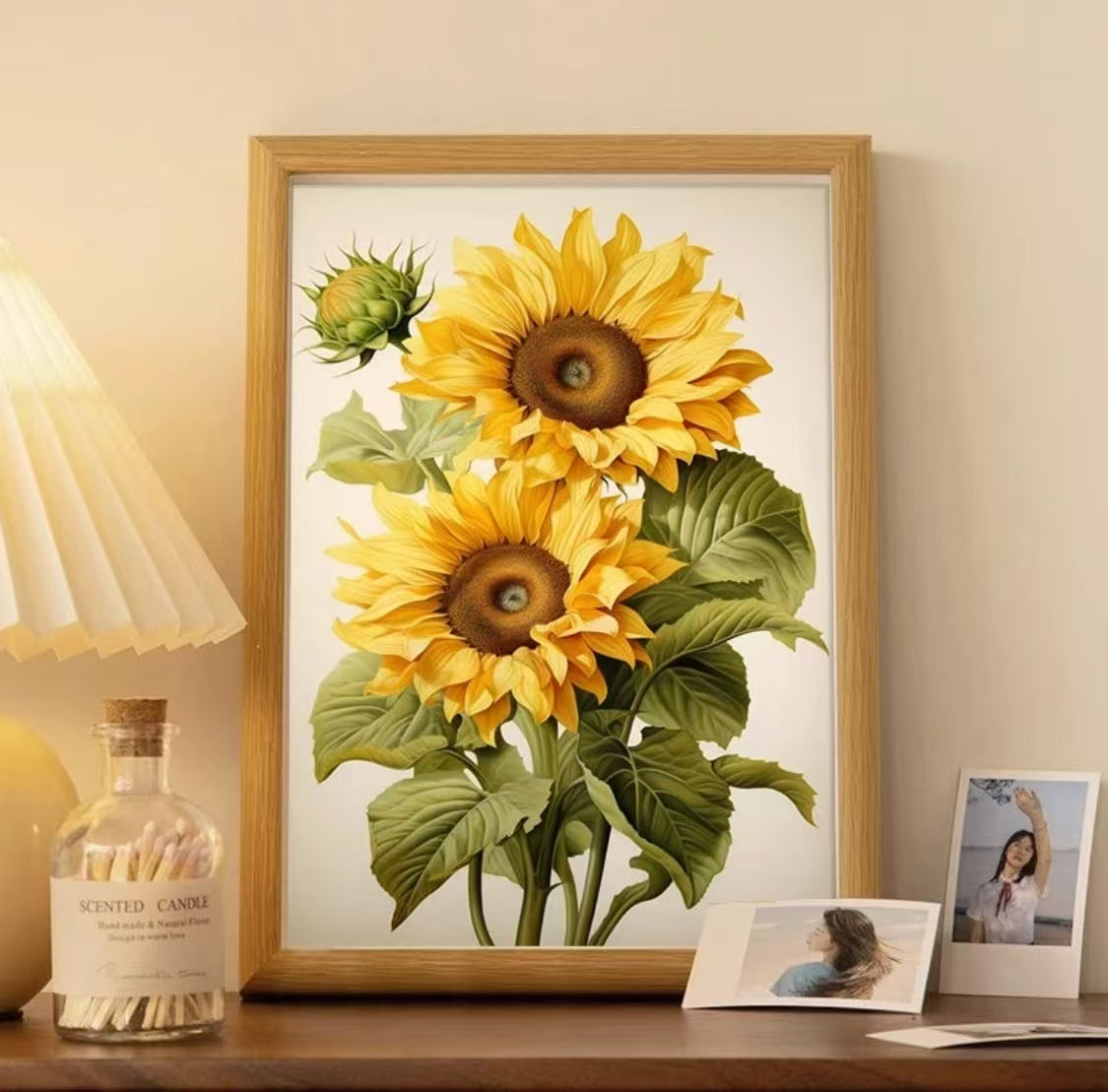Sunflower Cross-Stitch Artwork with Frame Charming Desktop Décor