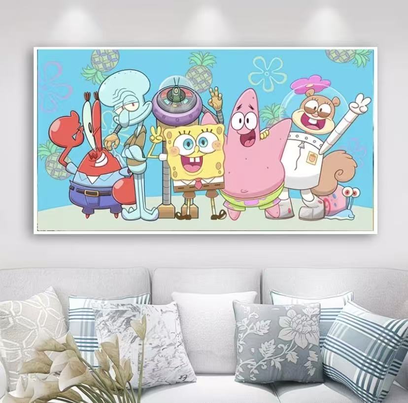 SpongeBob SquarePants & Patrick Star Cross Stitch Kit Cartoon Pattern for Living Room & Kids Bedroom Easy Printed Design for Beginners