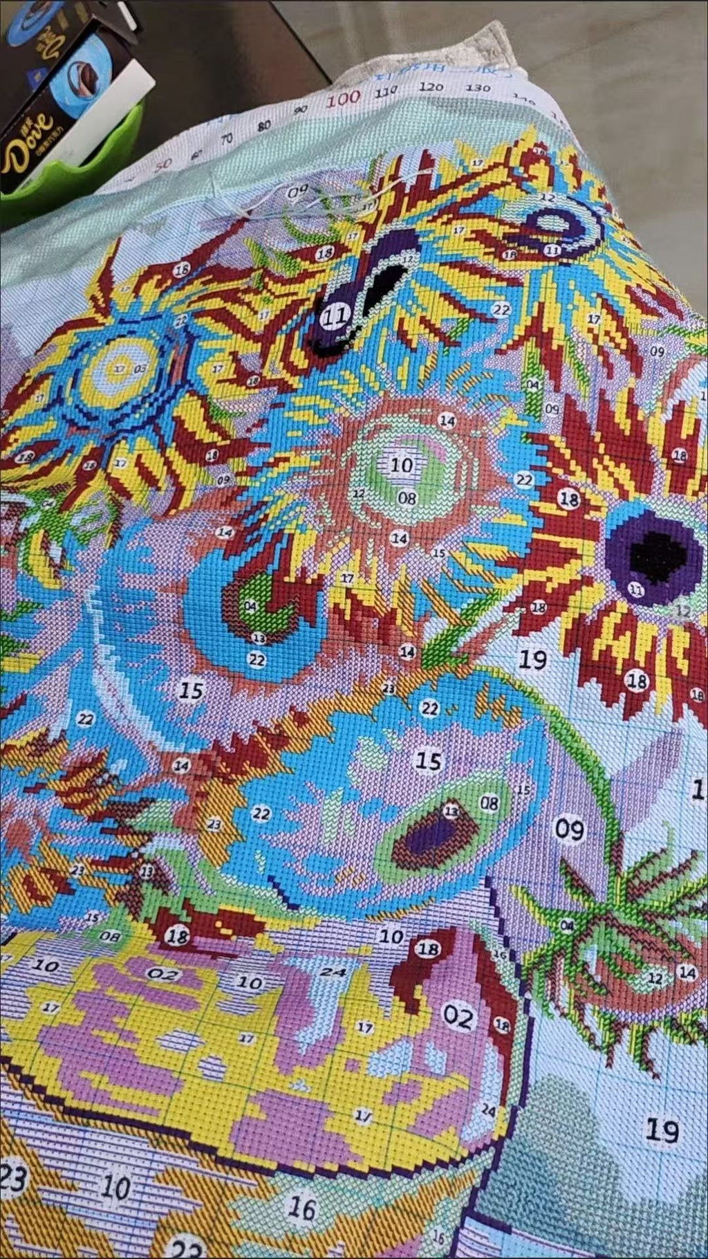 Sunflower Cross-Stitch Artwork with Frame Charming Desktop Décor