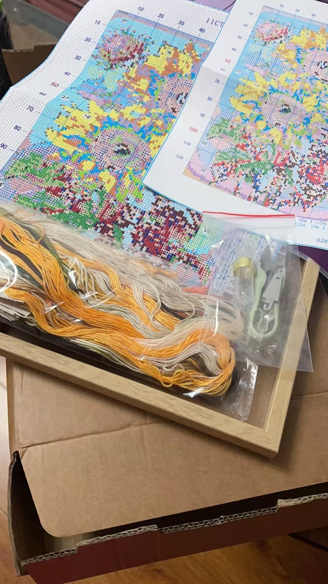 Sunflower Cross-Stitch Artwork with Frame Charming Desktop Décor