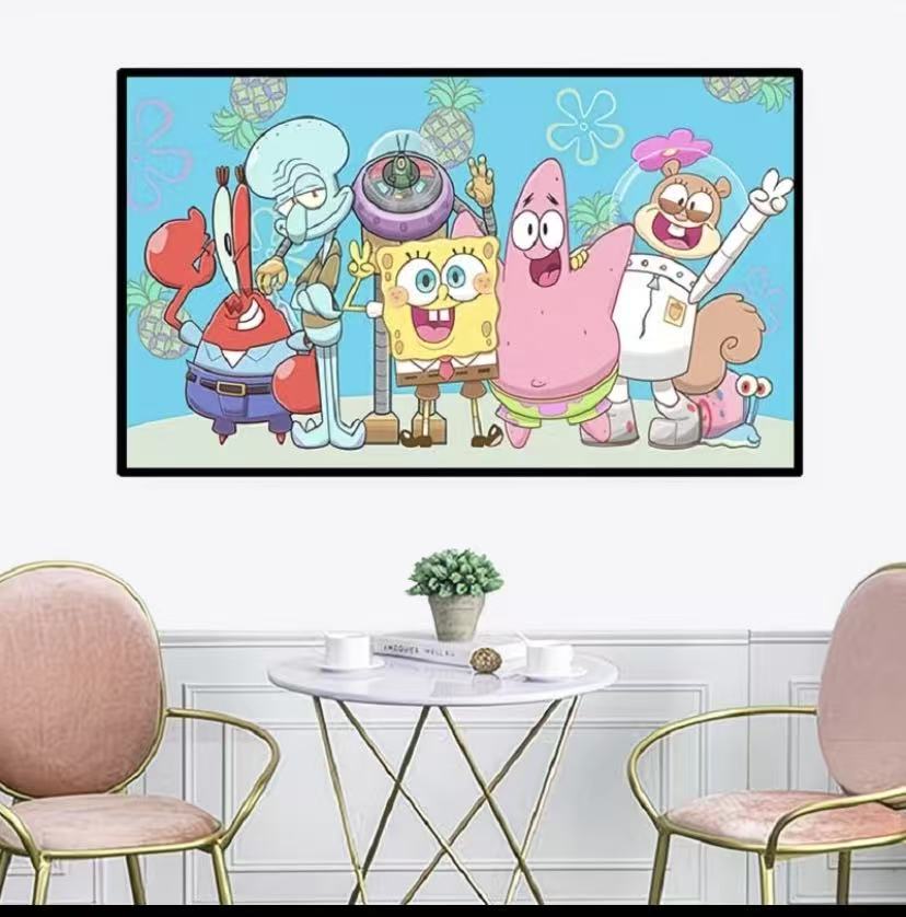 SpongeBob SquarePants & Patrick Star Cross Stitch Kit Cartoon Pattern for Living Room & Kids Bedroom Easy Printed Design for Beginners