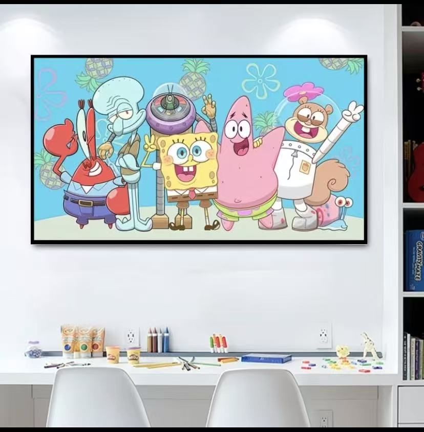 SpongeBob SquarePants & Patrick Star Cross Stitch Kit Cartoon Pattern for Living Room & Kids Bedroom Easy Printed Design for Beginners