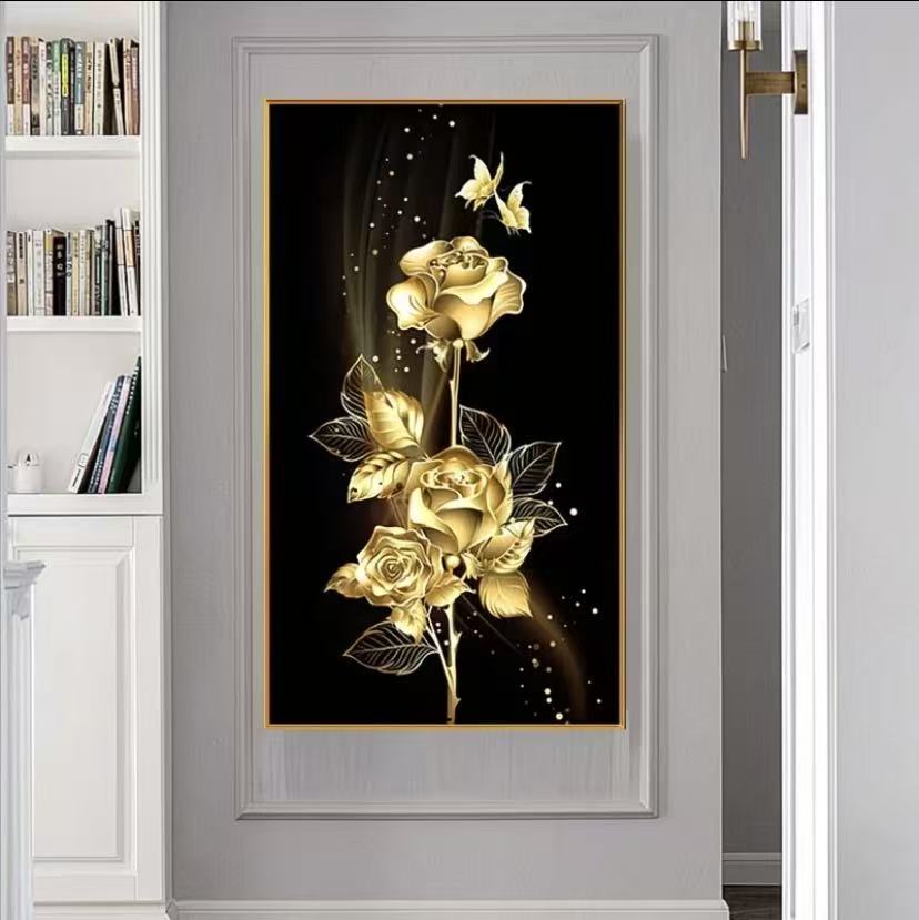 Stamped Golden Rose Cross Stitch Kit – Elegant Design