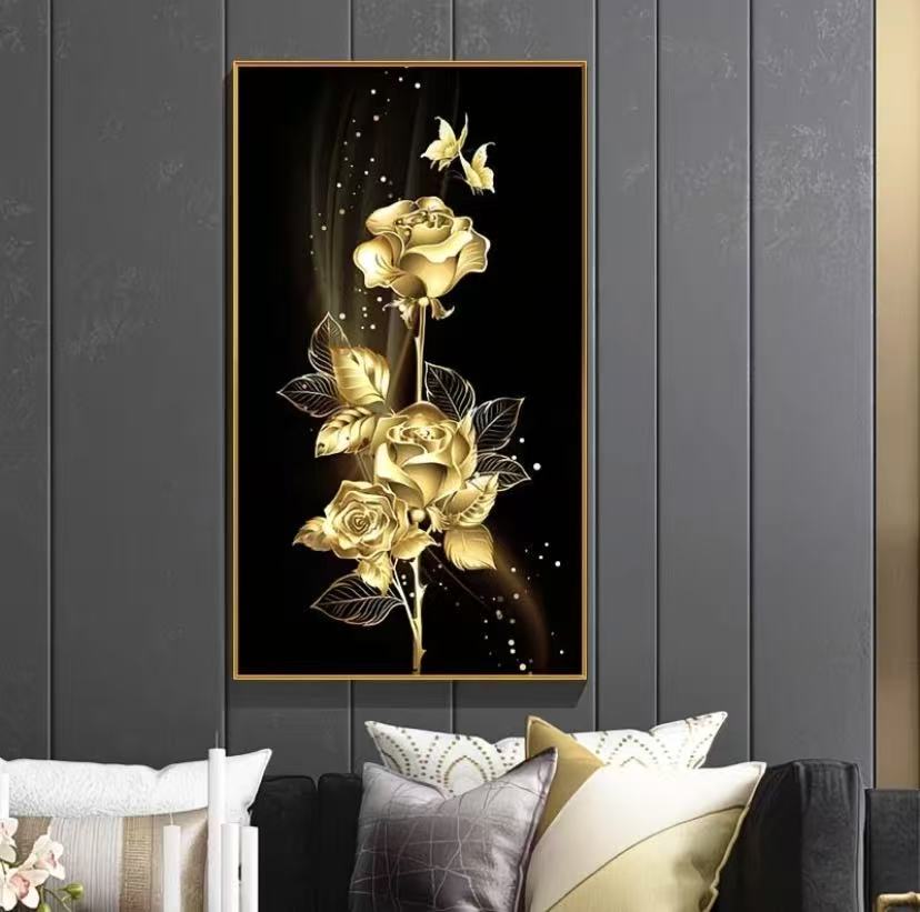 Stamped Golden Rose Cross Stitch Kit – Elegant Design