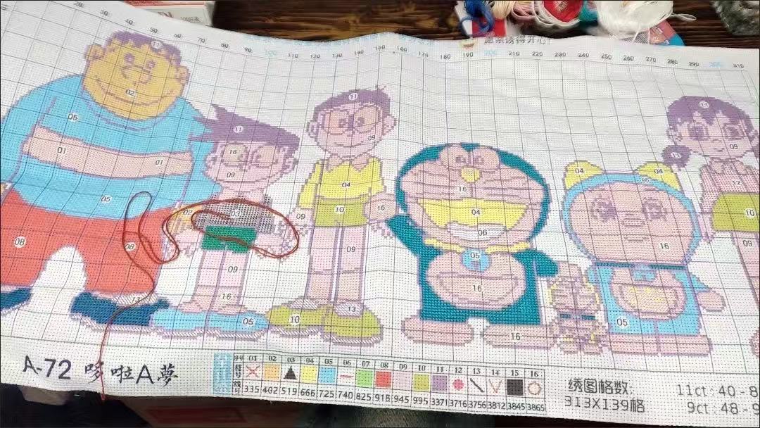 Doraemon Cartoon Cross Stitch Kit Simple Anime Design for Living Room & Kids Bedroom
