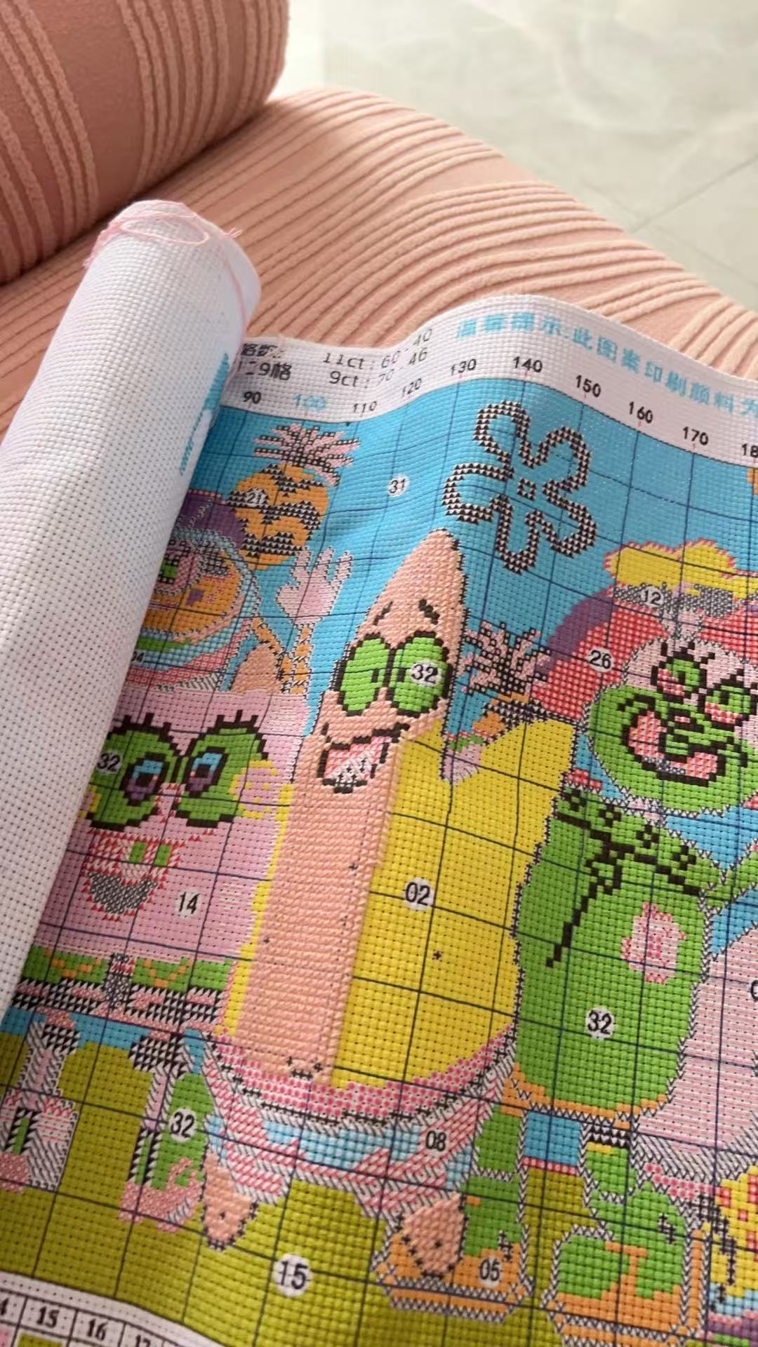 SpongeBob SquarePants & Patrick Star Cross Stitch Kit Cartoon Pattern for Living Room & Kids Bedroom Easy Printed Design for Beginners